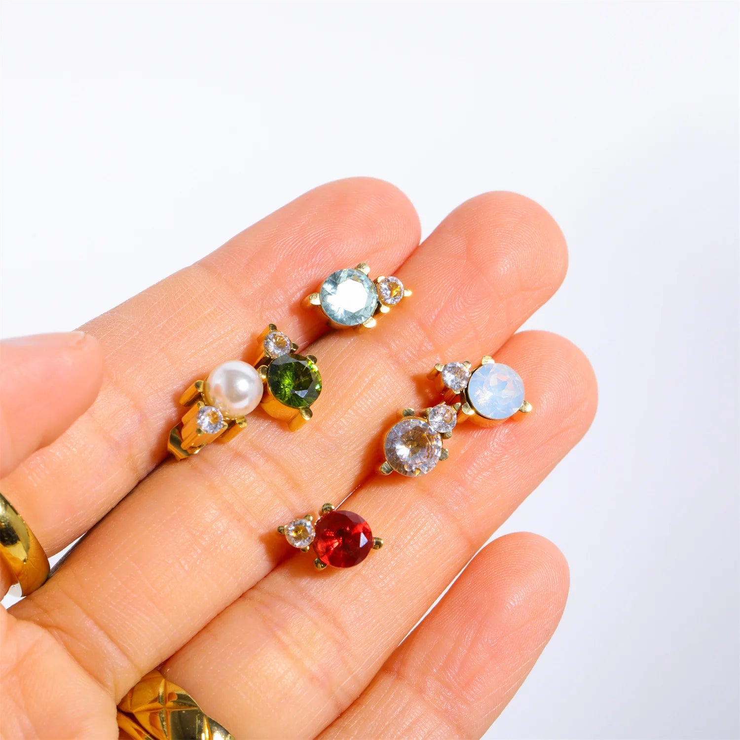 2pc Stainless Steel Cubic Zircon Minimal Birthstone Earrings for Women 12 Zodiac Signs Small Ear Stud Earring Piercing Jewelry