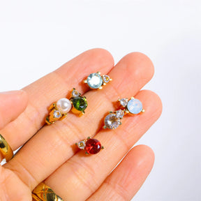 2pc Stainless Steel Cubic Zircon Minimal Birthstone Earrings for Women 12 Zodiac Signs Small Ear Stud Earring Piercing Jewelry