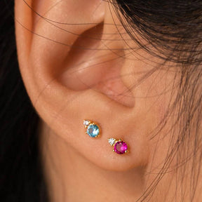 2pc Stainless Steel Cubic Zircon Minimal Birthstone Earrings for Women 12 Zodiac Signs Small Ear Stud Earring Piercing Jewelry