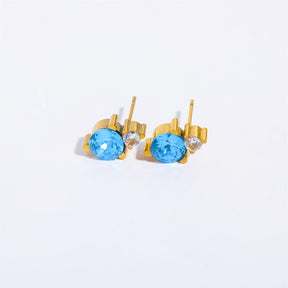 2pc Stainless Steel Cubic Zircon Minimal Birthstone Earrings for Women 12 Zodiac Signs Small Ear Stud Earring Piercing Jewelry