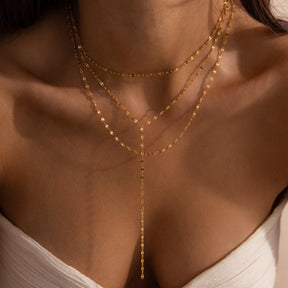 Colar Lariat tipo laço em camadas brilhante