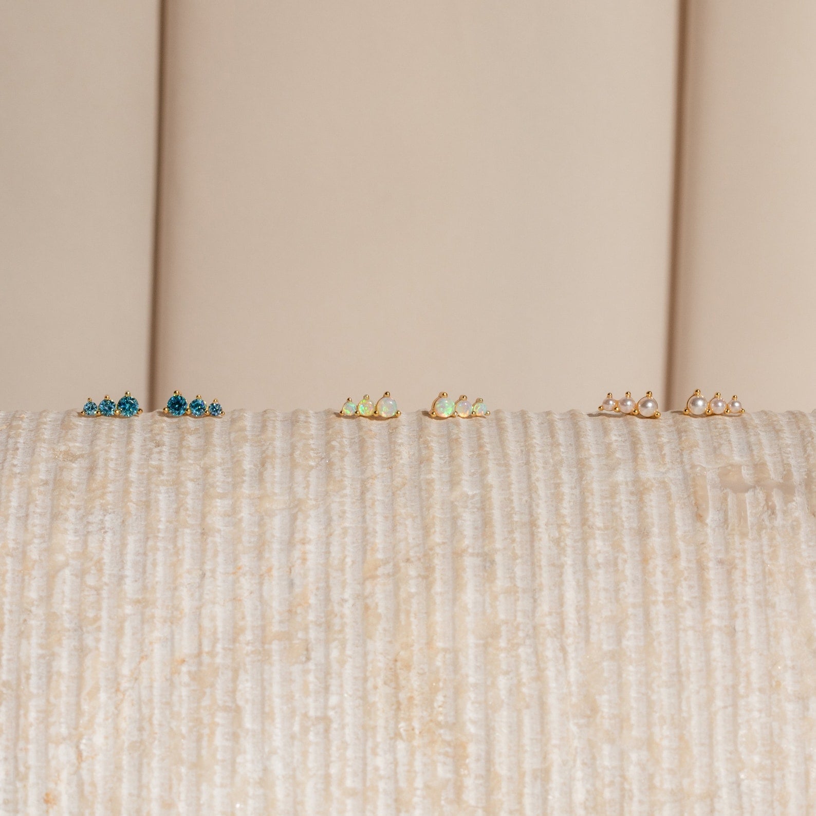Triple Birthstone Studs