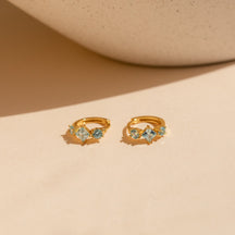 Brincos com Diamantes Água-Marinha