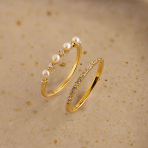 Conjunto de anéis empilháveis de pérolas Pave