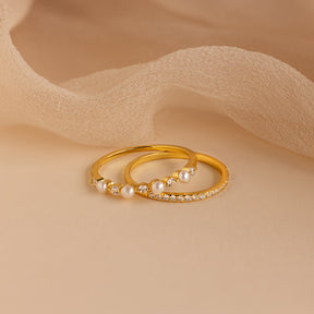 Conjunto de anéis empilháveis de pérolas Pave