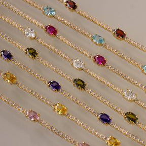 Pulseira com diamante e pedra de nascimento