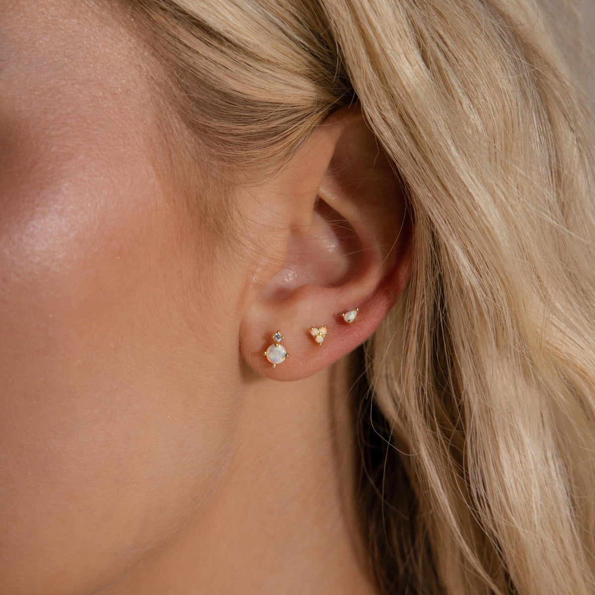 Opal Teardrop Flatback Studs in 18K Gold